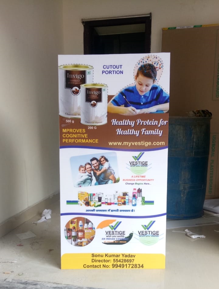 Eye-catching cutout stand used for event advertising and product promotion.