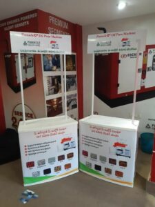 Corporate Event Setup with a Promotional Table for Brand Awareness