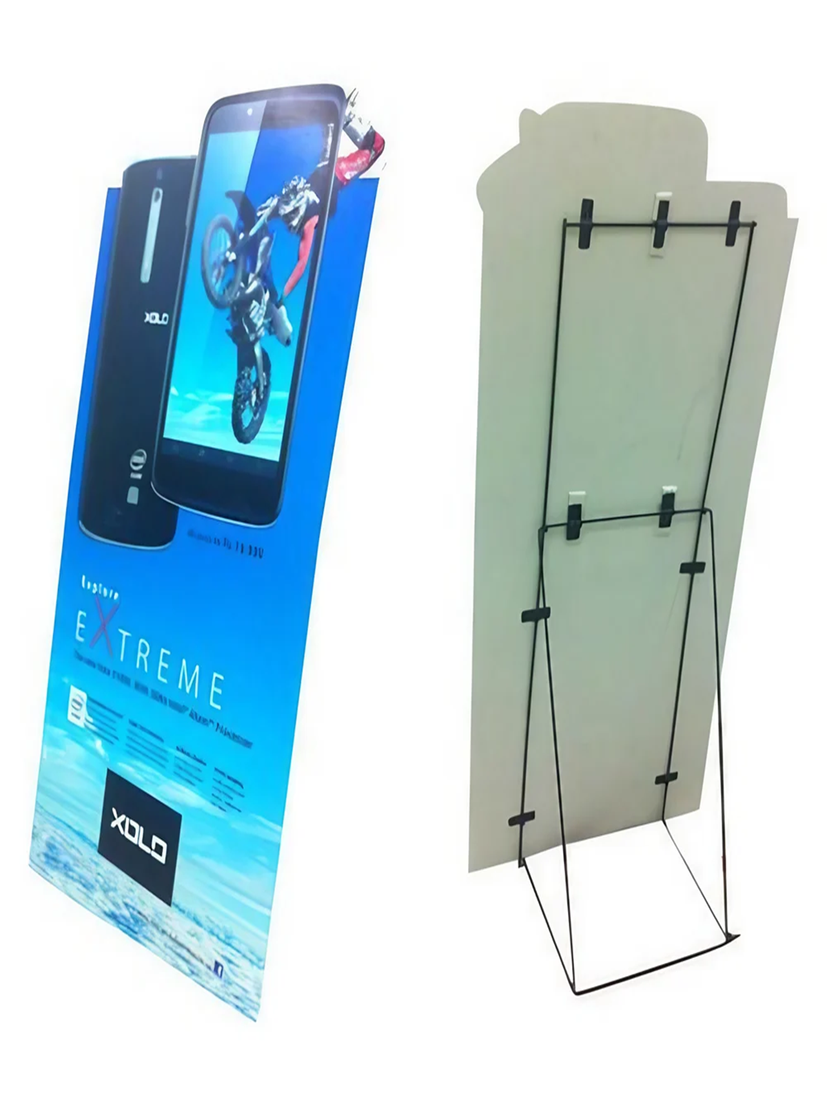 Retail store cutout stand placed at the entrance to highlight special offers.