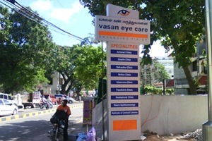 Informational directional sign board in a hospital