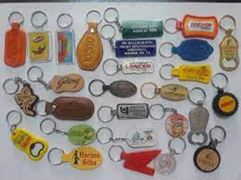Branded acrylic key chains with company logo printed in high resolution.