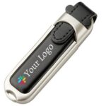 USB pen drives with laser-engraved logo.