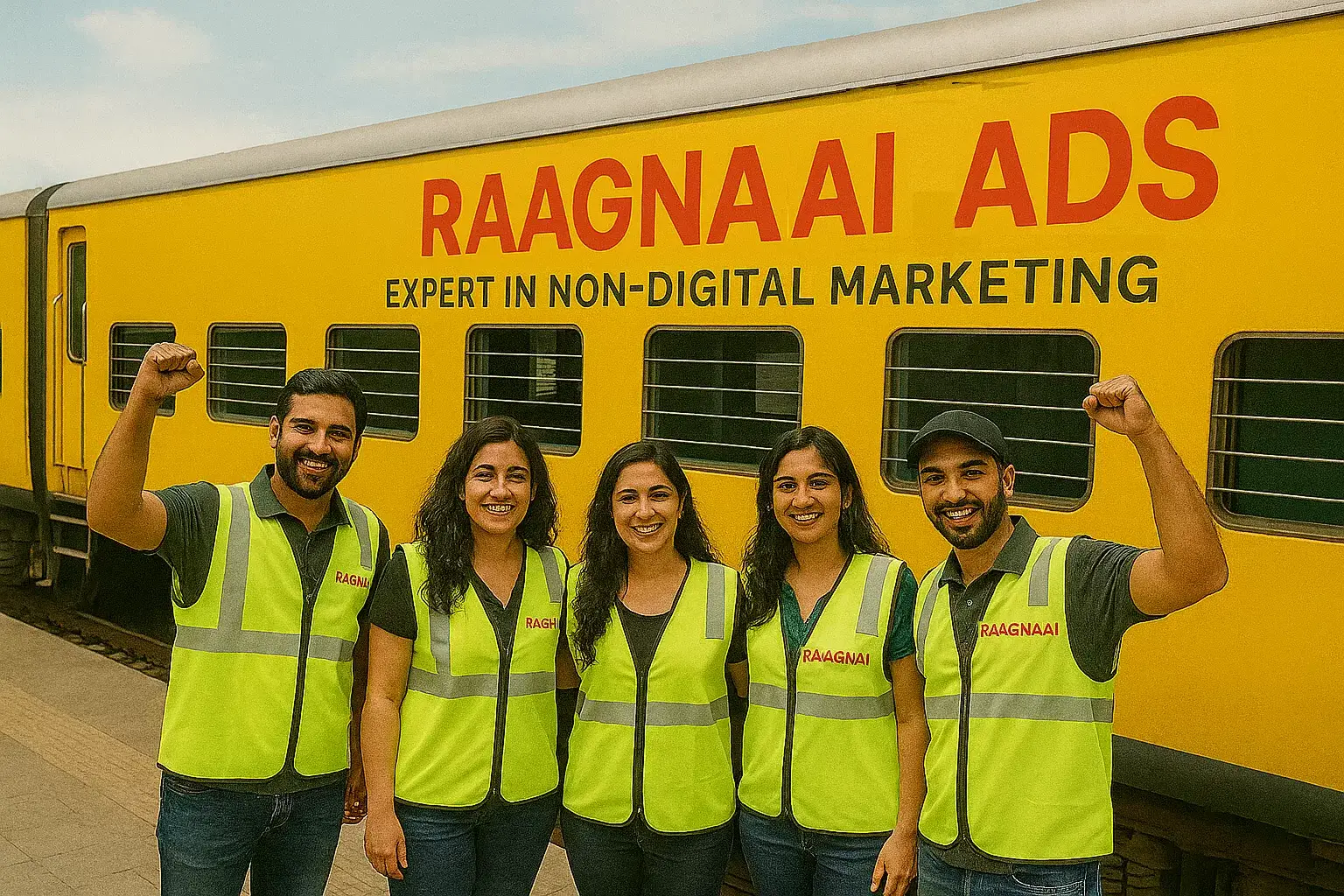 Branded train by Raagnaai Ads at campaign launch highlighting expertise in offline and BTL marketing