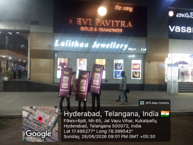 Lookwalker advertisements for Devi Pavitra Gold & Diamonds in Kukatpally, Hyderabad, showcasing targeted local marketing solutions.